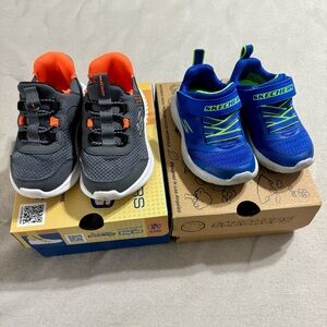 Skechers Toddler Boy 2 Pair Bundle Shoes Easy Slip On Blue Orange Green Size 5C